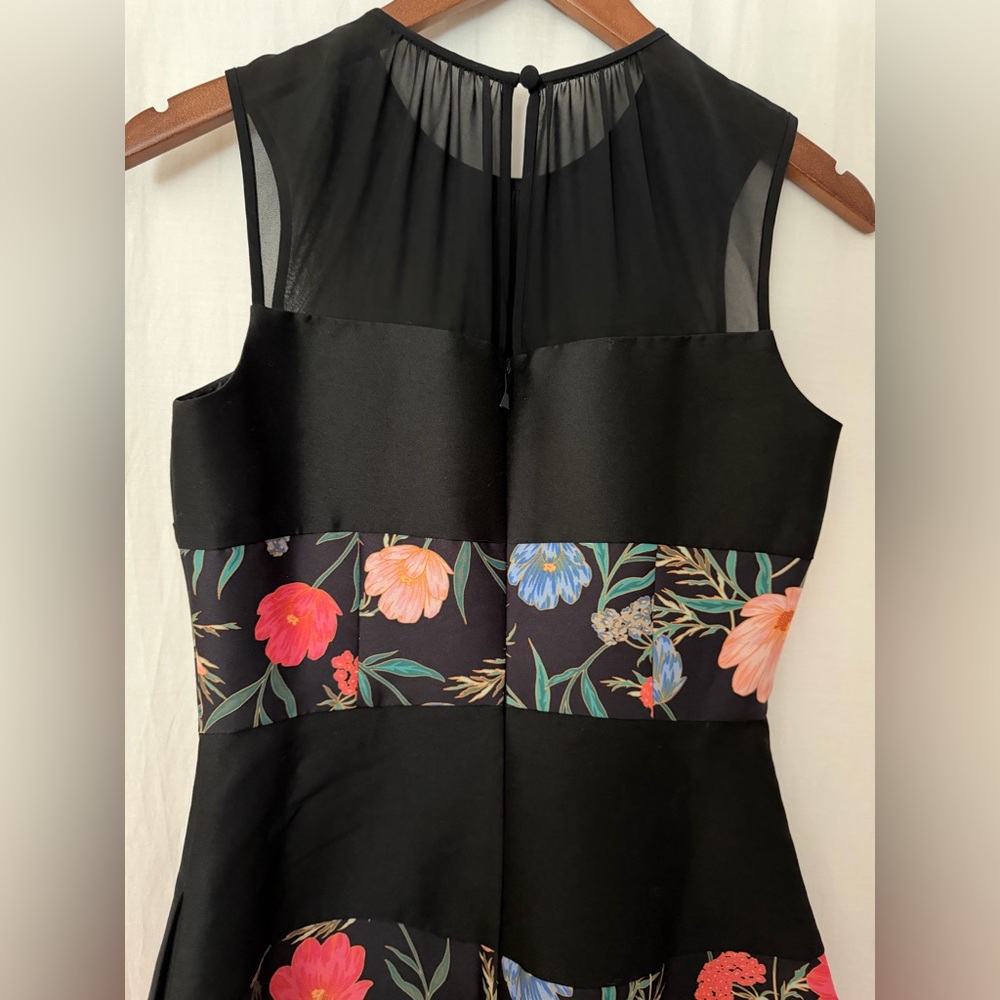 Kate Spade New York Blossom Mikado Midi Dress Striped Floral Print- Black - Sz 2 - Picture 5 of 12